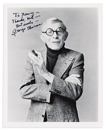 (ENTERTAINERS.) Group of 5 items Signed, or Signed and Inscribed, by Christopher Reeve, Paul Newman, Katharine Hepburn, or George Burns